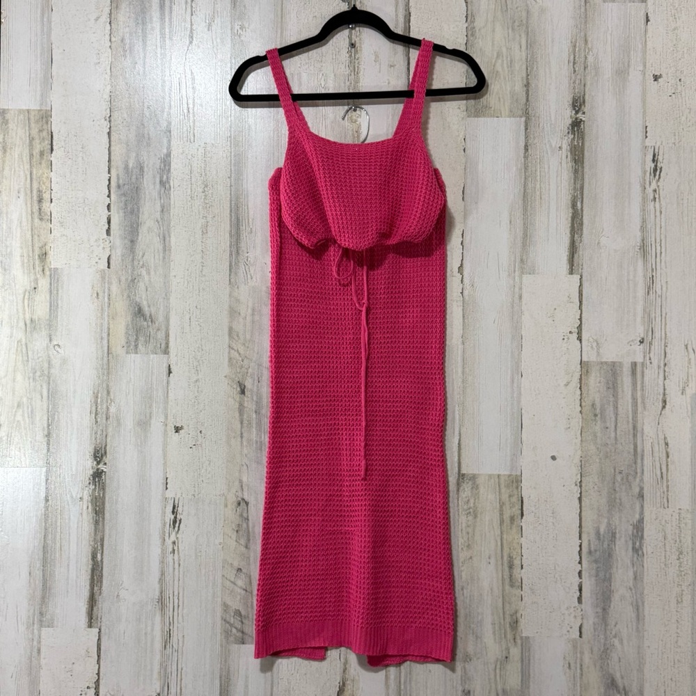 Two Piece Pink Knit Maxi Skirt and Cropped Sleeveless Top Knit Cover Up - Picture 9 of 16